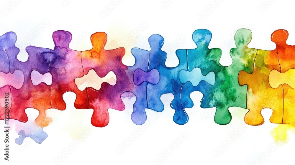 Aufkleber multicolored watercolor puzzle design symbolizing teamwork and connection in abstract art