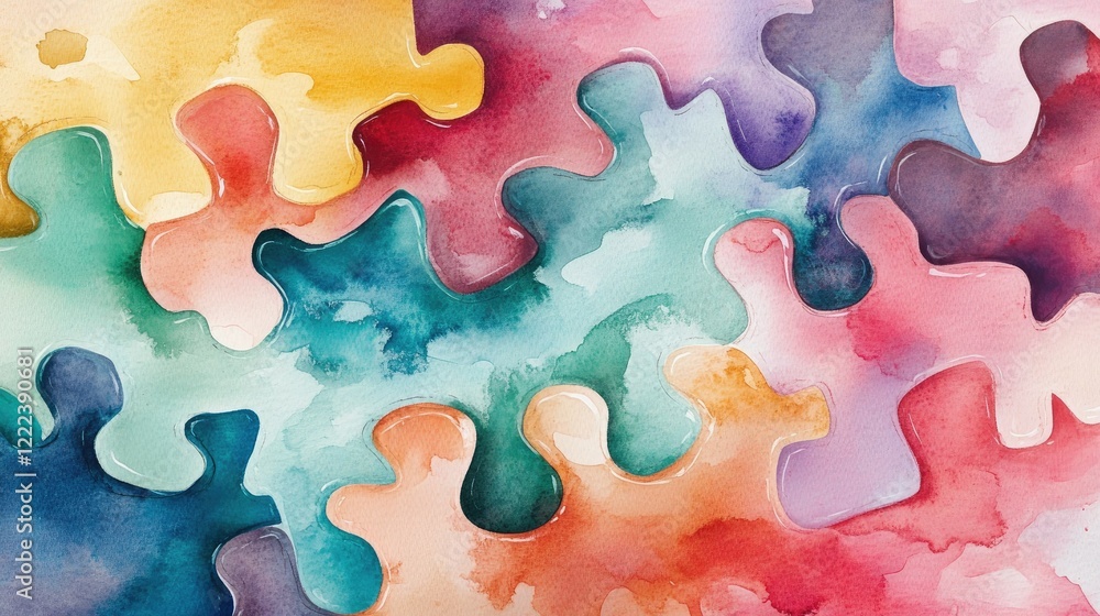 Aufkleber multicolored watercolor puzzle design symbolizing teamwork and connection in abstract art