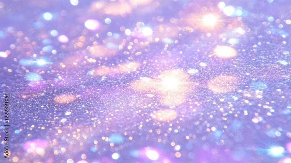 Poster shimmering particles in shades of purple and blue create a mesmerizing effect on a soft background