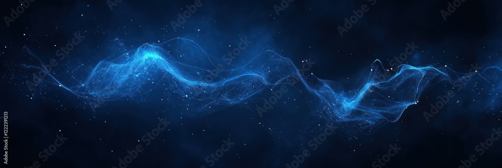 Aufkleber blue waves with particles flow smoothly against a dark background, creating a stunning visual
