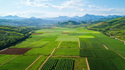 Fototapeta premium Aerial View of Picturesque Countryside Landscape with Vegetation