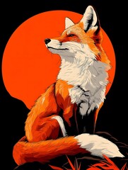 Obraz premium A simple black image combining a red fox and the moon, Generative AI
