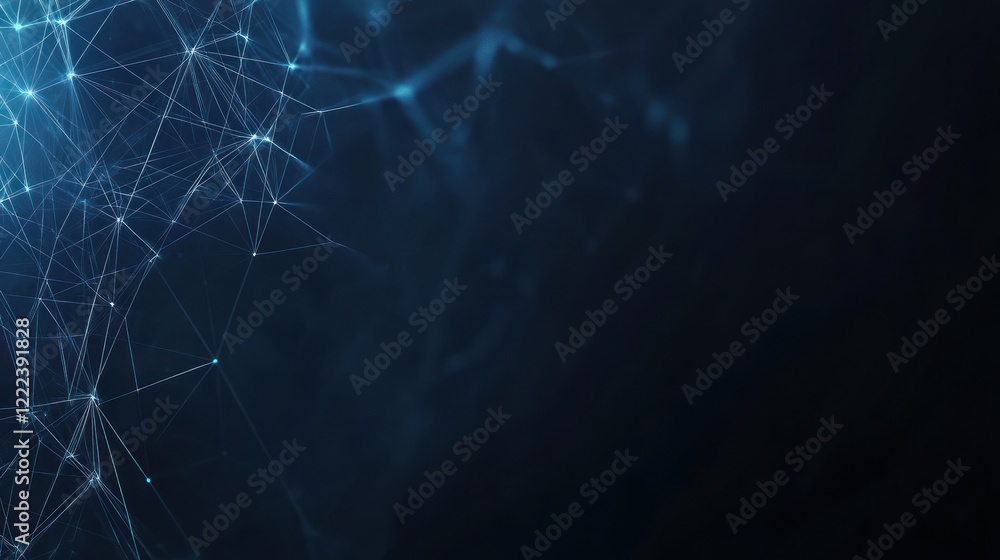 Poster interconnected dots and lines create a mesmerizing digital pattern in dark hues