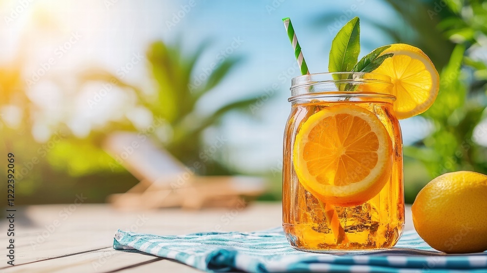 Poster artistic representation of a refreshing cold beverage with citrus