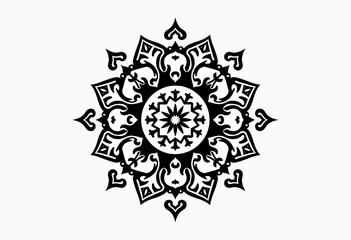 Fototapeta premium Minimalist Mandala Icon, Solid Black Line, Isolated White, Simple Design, Geometric Symbol, Circular Art, Spiritual Graphic, Single Element, Clean Icon 