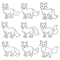 Obraz premium set of fox coloring page silhouette vector