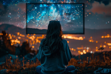 Watching a Cinematic Movie Under the Starry Night Sky