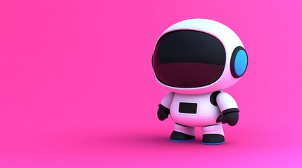 A charming astronaut figure with a shiny helmet is set against a bright pink backdrop, evoking fun