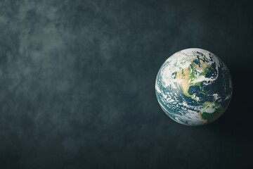 A detailed view of Earth on a dark background, highlighting its continents, oceans, and textures, symbolizing global awareness and environmental themes.