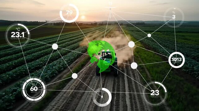 Smart digital agriculture technology by futuristic sensor data collection management by artificial intelligence to control quality of crop growth and harvest. Computer aided plantation grow concept.