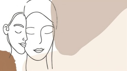 Abstract Line Art: Two Women in Peaceful Embrace