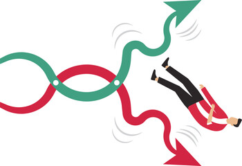 Obraz premium Businessman investor slip on stock market graph falls to the floor