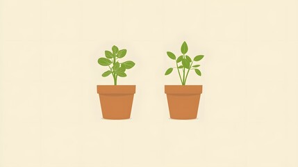 Obraz premium Two Potted Plants Minimalist Illustration