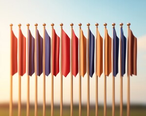 Vibrant Flag Display Colorful Textile Banners Waving in Outdoor Venue - Global Cooperation Visual for Corporate Events and International Branding