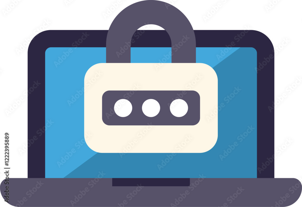 Poster laptop is displaying a padlock icon with a password field, suggesting secure access and data protect