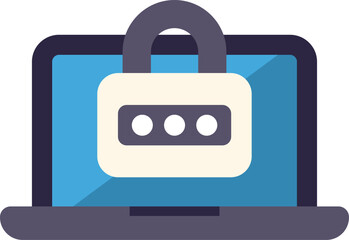 Laptop is displaying a padlock icon with a password field, suggesting secure access and data protection