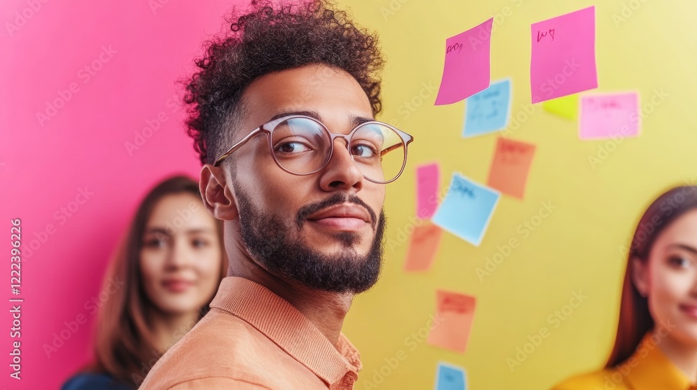 Poster vibrant collaborative workspace brightly lit breakout room with diverse team brainstormingmodern off