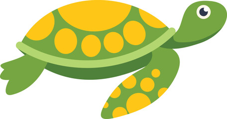 Cute green sea turtle swimming underwater with yellow spots on its shell
