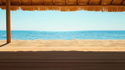 Peaceful Beach Scene with Sandy Shore and Calm Blue Ocean View