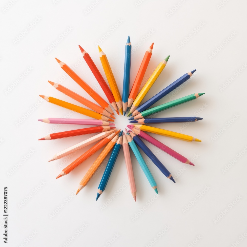 Poster vibrant abstract pencil arrangement multicolored circles for creative education and dynamic visual l