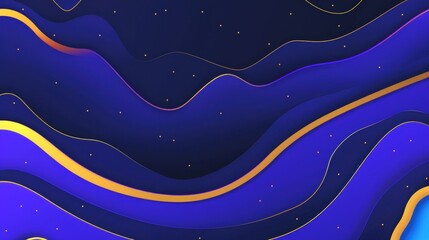 Abstract Blue and Gold Wave Design: A Serene Digital Art
