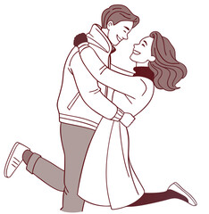 Romantic Couple Happy Relationship True Lovers Affectionate Bonding Greeting Design Vector Illustrations