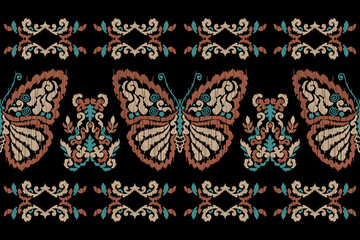 Saree Sarong Motifs Ikat butterfly paisley embroidery floral.ikat ethnic oriental  seamless pattern traditional.Ikat embroidery style abstract embroidery design for texture,fabric,clothing,wrapping.