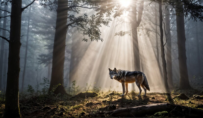  Enigmatic Wolf Amidst Radiant Mist