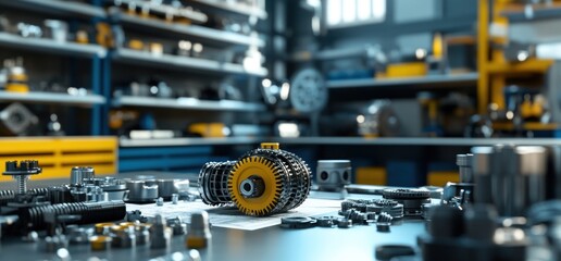 Fototapeta premium Mechanical Workshop: Precision Engineering and Industrial Components