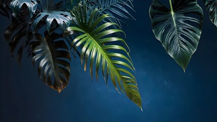 Palm tree branches with blue background 