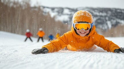 Youthful Ski Adventure Vibrant Sustainable Winter Gear and Snowy Textures - Promoting Health and Eco-Education in Diverse Teen Resilience Programs