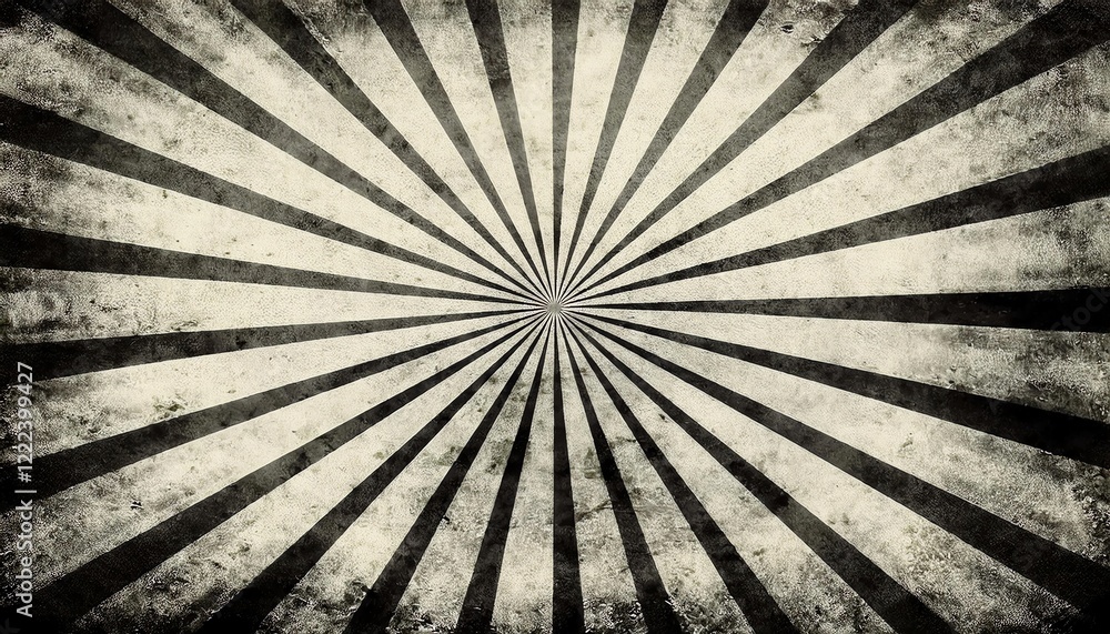 Poster a vintage radial pattern with alternating dark and light stripes emanating from a central point, cre
