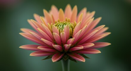 Close-up of vibrant orange dahlia bloom with soft green background