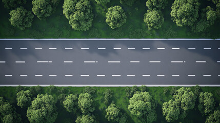 Road, highway with dotted line top view background. Two lane asphalt pathway with white markup, horizontal seamless backdrop, traffic route, direction and navigation, Realistic 3d vector illustration