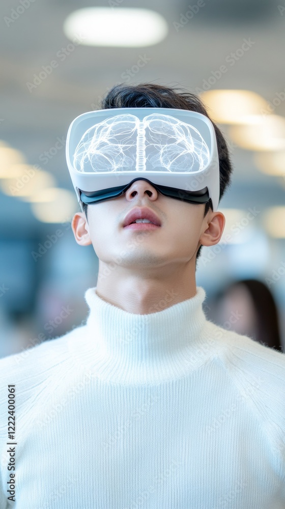 Aufkleber high-tech learning in virtual reality korean college student in tactile sweater explores anatomy in 