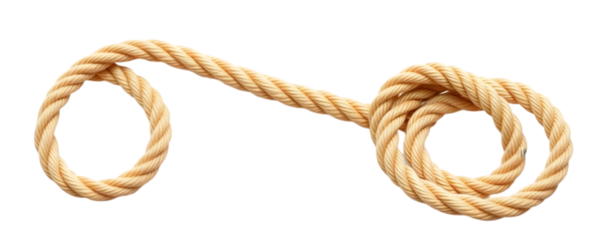 One brown braided rope isolated on transparent background