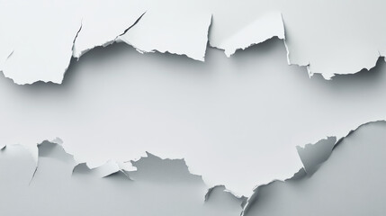 Realistic set of torn paper sheets isolated on grey background. Vector illustration of ripped blank white pages with uneven texture edges. Damaged document or photography mockup, broken agreement