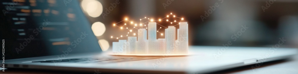 Poster Futuristic Holographic Interface Display with Analytics and Charts Sleek Glass Tech for Corporate Intelligence and Business Digitization