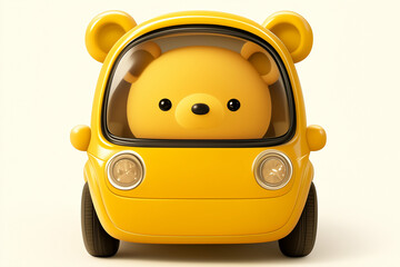 Yellow Bear in Yellow Car on Light Backdrop, Image for Kids