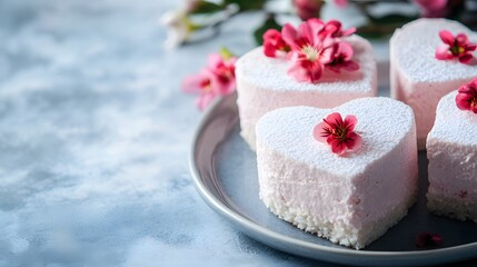 pink color heart shaped cakes with flowers, Generative AI