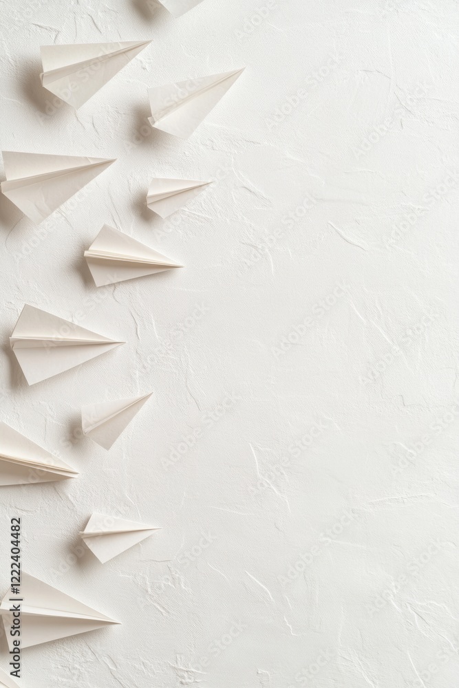Aufkleber Modern Textured Communication White Paper Airplanes and Digital Icons on Textured Background - Business Networking and Creative Workspace Visuals