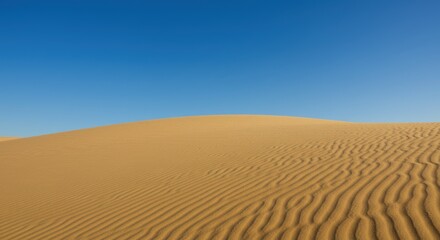 Naklejka premium Golden dunes under clear blue sky capturing serene desert landscape