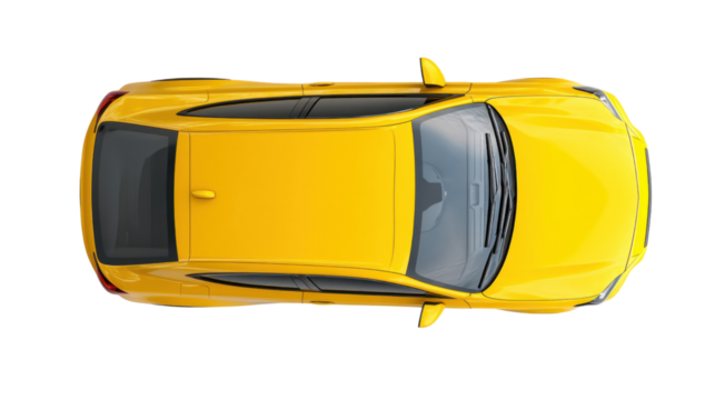 Yellow abstract car top view on transparent background 
