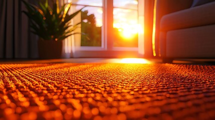 Obraz premium Warm Sunlight Streaming Through Window onto Cozy Indoor Carpet