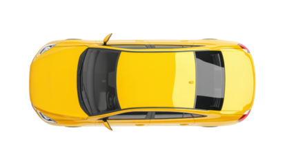 Yellow abstract car top view on transparent background 