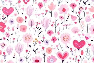 Pink heart and minimal flower pattern flowers background.