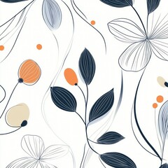 Abstract floral pattern, seamless design, white background, textile print