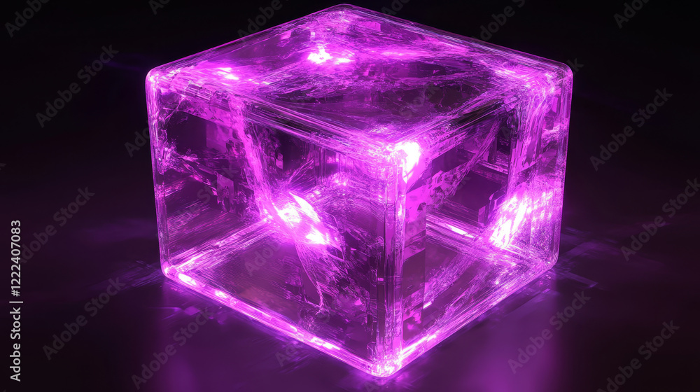 Poster 3d crystal light holographic glass cube vector isolated icon. realistic geometric translucent block 