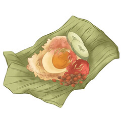 hand drawn illustration of malaysian food nasi lemak, southeast asian food illustration, malaysian food illustration