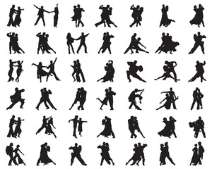 Black silhouettes of tango players on a white background	